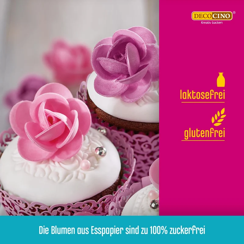 Rosen aus Esspapier in Lila und Rosa