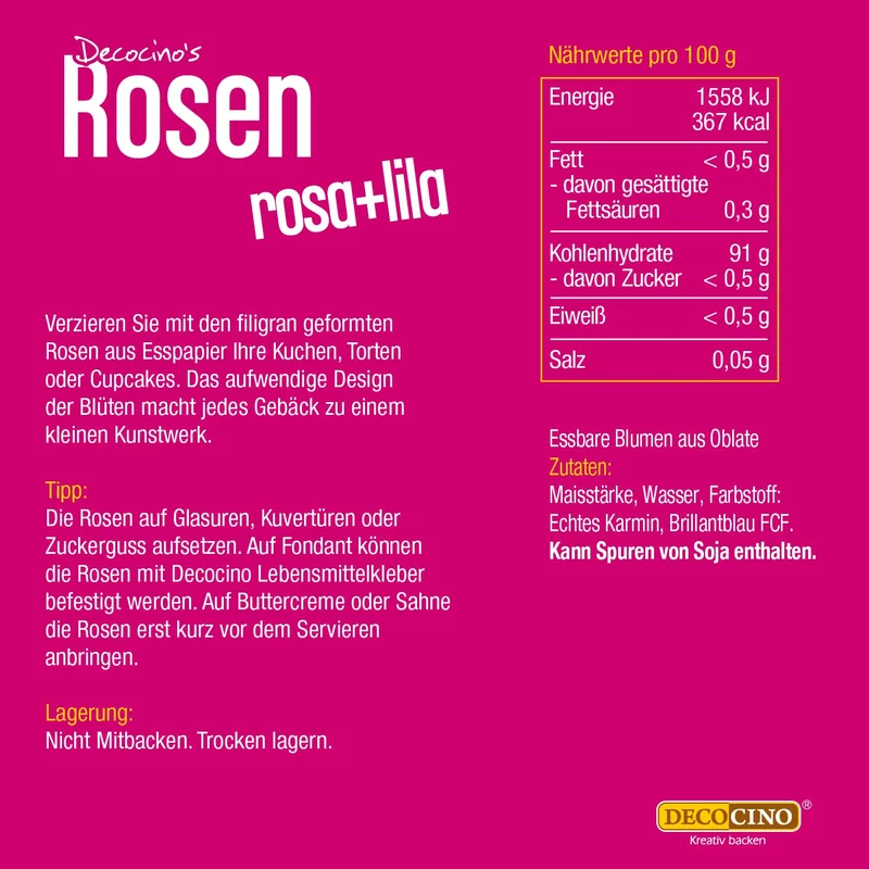 Rosen aus Esspapier in Lila und Rosa