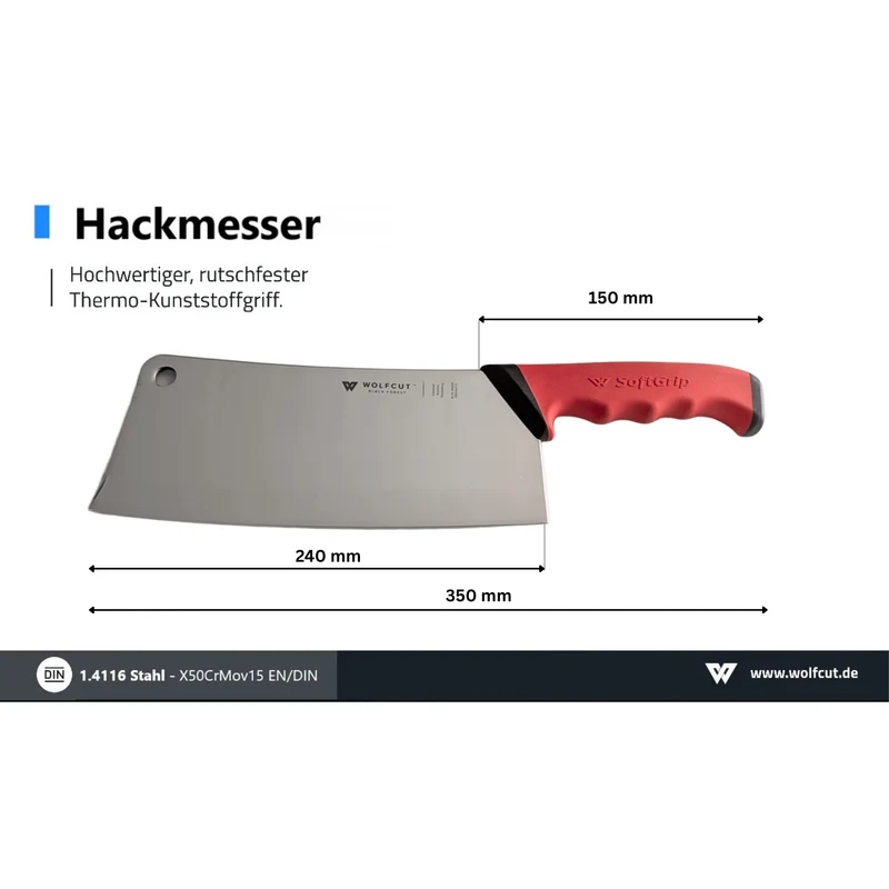 WOLFCUT SoftGrip RED-Serie - Hackmesser 24 cm Klinge