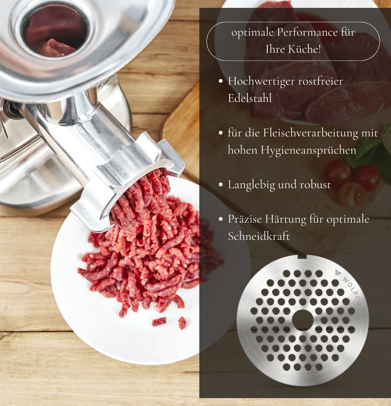 WOLFCUT - Fleischwolfscheiben kompatibel mit allen gängigen Fleischwolf Marken Größe D114 INOX