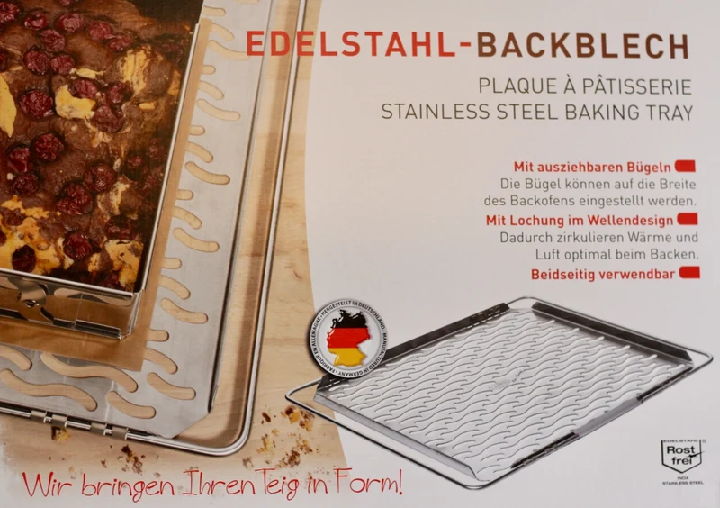 Yushkas Backblech aus hochwertigem Edelstahl, verstellbar