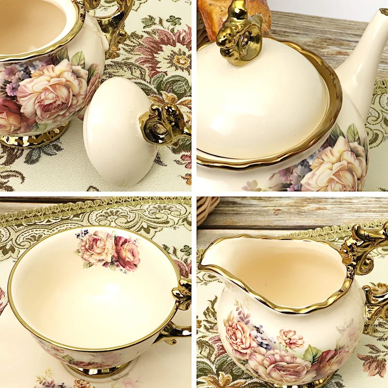 Wunderschönes Tee-Set, 15-teilig in Beige-Gold