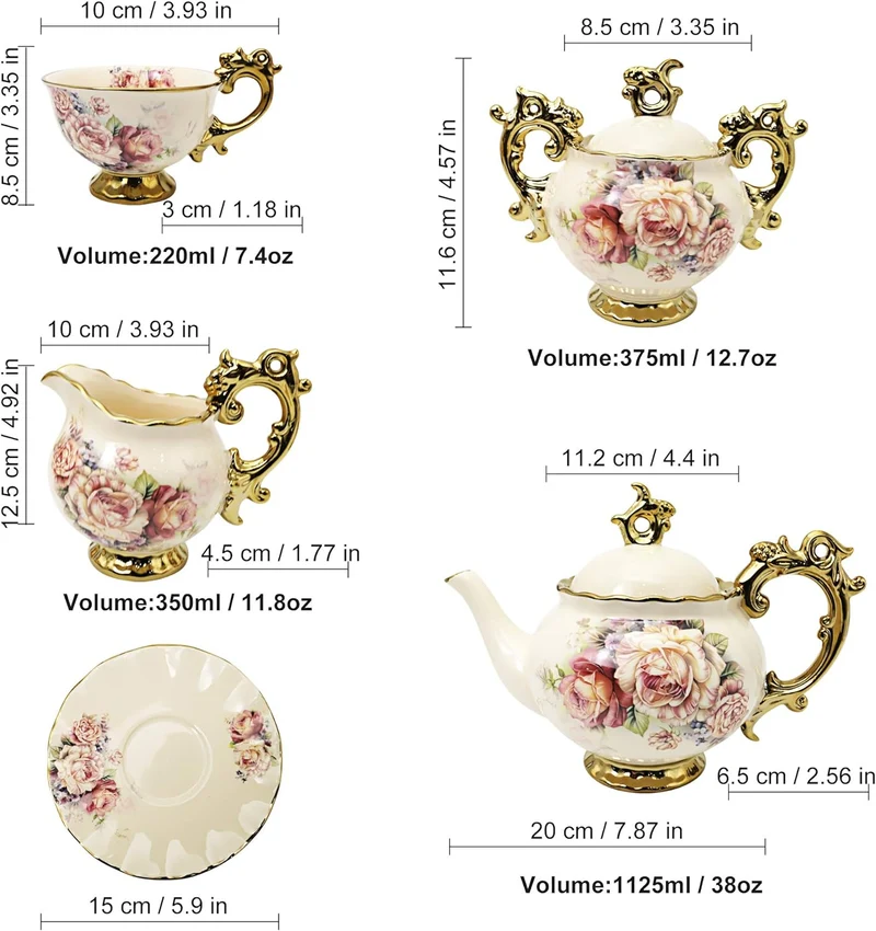 Wunderschönes Tee-Set, 15-teilig in Beige-Gold