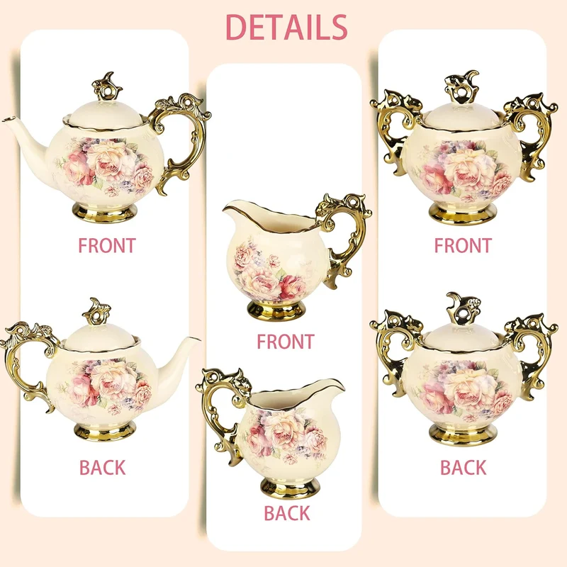 Wunderschönes Tee-Set, 15-teilig in Beige-Gold
