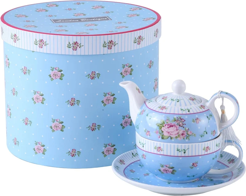 London Boutique Teekanne und Tasse, Porzellan in wunderschöner Geschenkbox