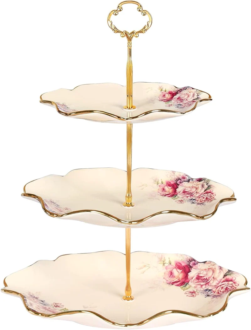 Wunderschöne, edle Etagère mit Blumenmuster und Goldrand