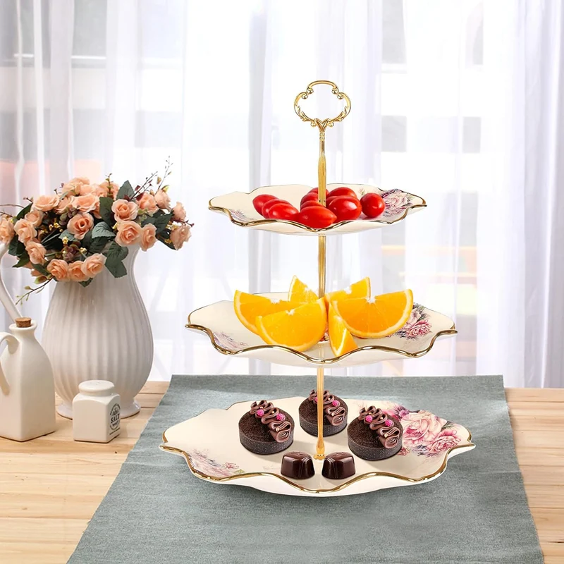 Wunderschöne, edle Etagère mit Blumenmuster und Goldrand