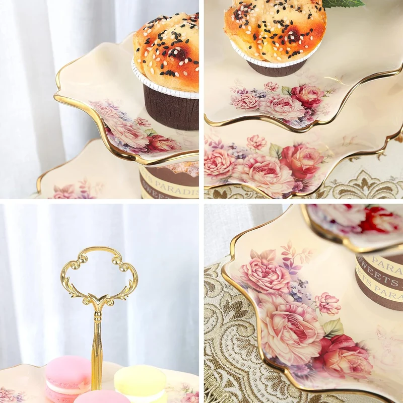 Wunderschöne, edle Etagère mit Blumenmuster und Goldrand