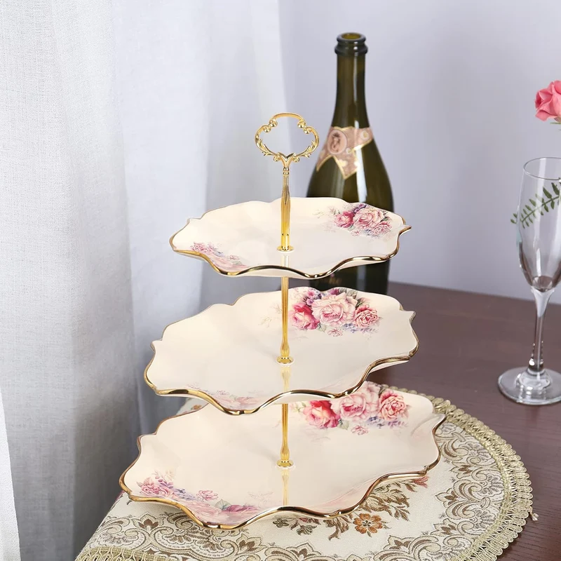 Wunderschöne, edle Etagère mit Blumenmuster und Goldrand