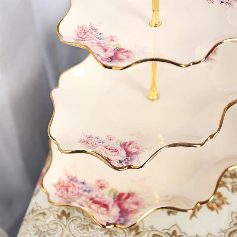 Wunderschöne, edle Etagère mit Blumenmuster und Goldrand