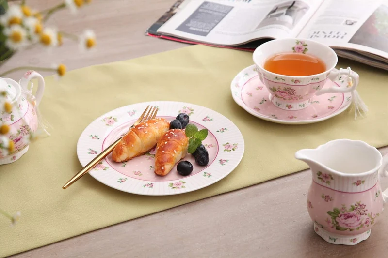 Kaffeetasse Und Untertasse, Shabby Chic, Vintage, Porzellan, Vogel Schmetterling, Flora, Geschenk-Box (Rose Pink)