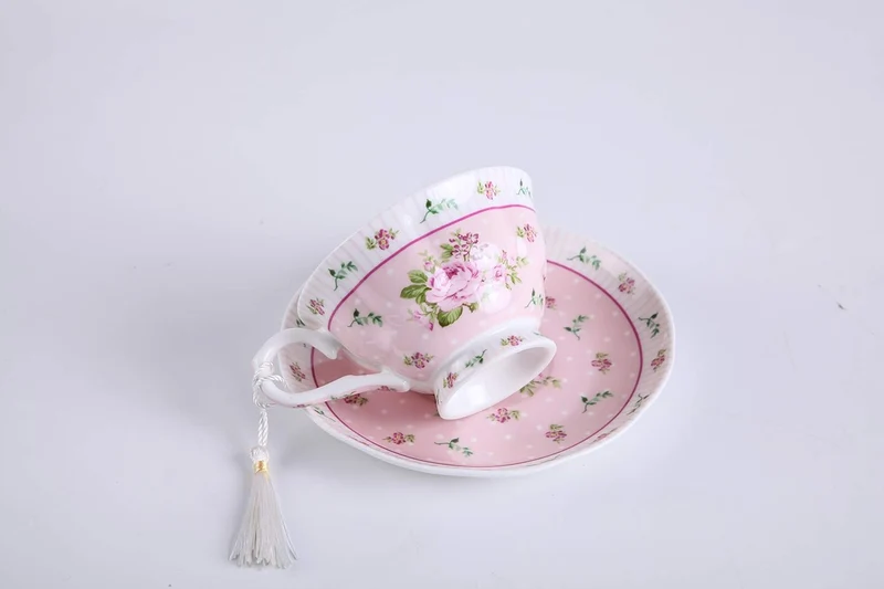 Kaffeetasse Und Untertasse, Shabby Chic, Vintage, Porzellan, Vogel Schmetterling, Flora, Geschenk-Box (Rose Pink)