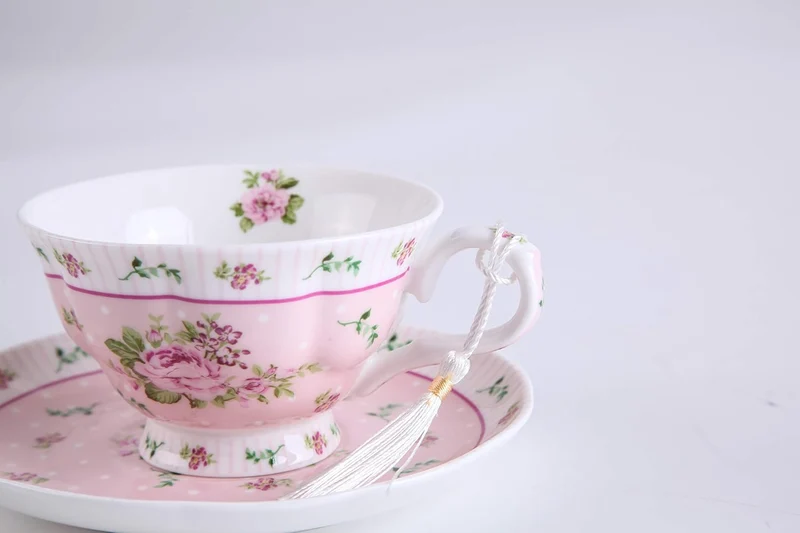 Kaffeetasse Und Untertasse, Shabby Chic, Vintage, Porzellan, Vogel Schmetterling, Flora, Geschenk-Box (Rose Pink)