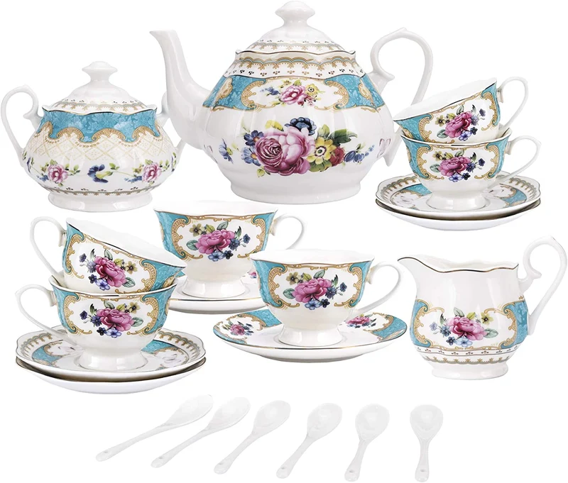 Elegantes Tee-Service aus Porzellan – 15-teiliges Set für Frühstück und Nachmittagstee