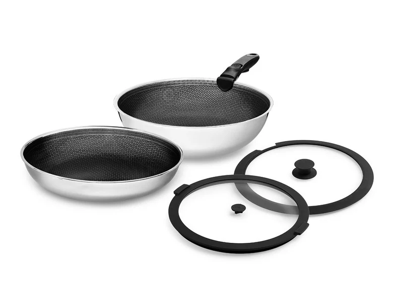 GEMISCHTE BRATPFANNE MIT ABNEHMBAREM GRIFF – 2-TEILIGES WOK-SET