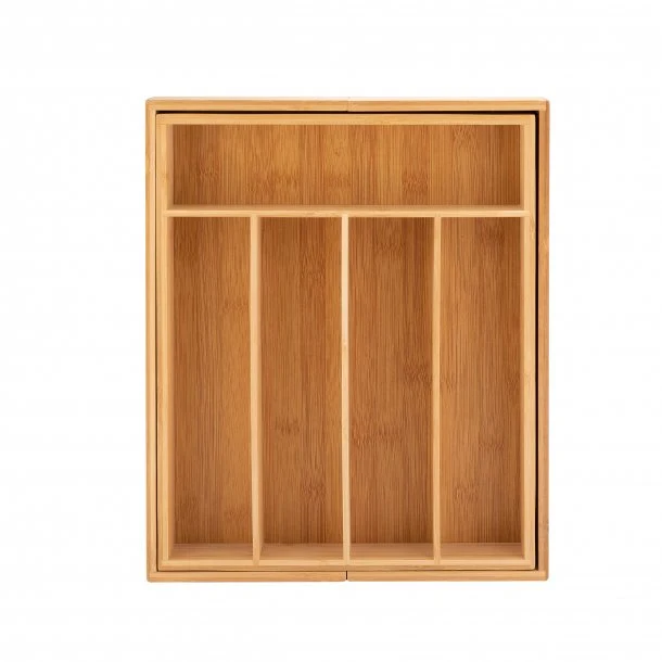 Besteckkasten 31,0 x 5,5 x 37,0 cm aus Bambus ausziehbar mit verstellbaren Fächern