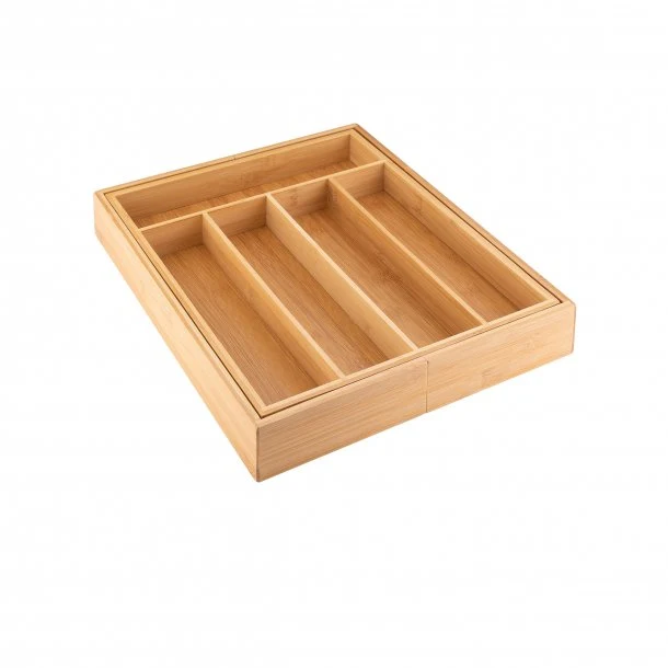 Besteckkasten 31,0 x 5,5 x 37,0 cm aus Bambus ausziehbar mit verstellbaren Fächern