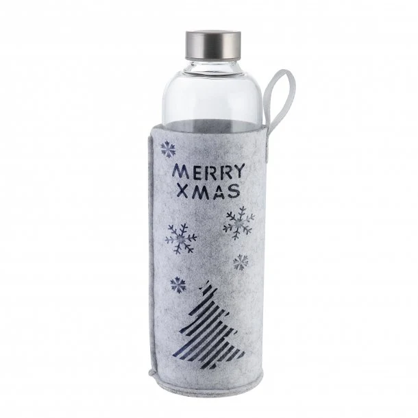 Trinkflasche aus Glas mit Filzhülle Xmas-Design 1,0 L