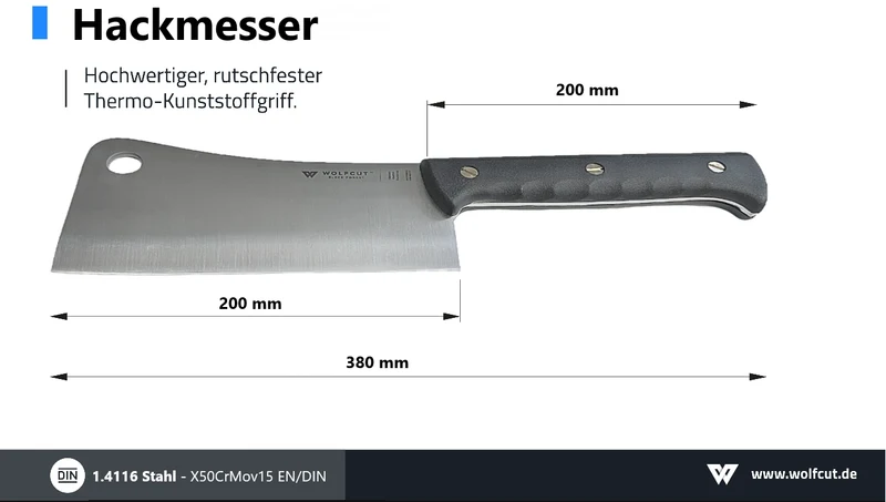 WOLFCUT Gold Serie - Hackmesser 20 cm Klinge