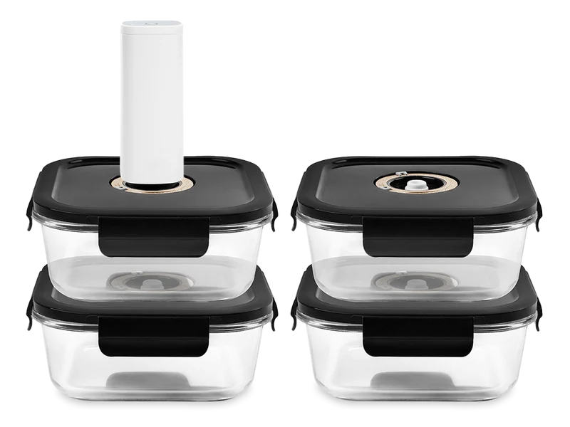 QUADRATISCHER VACUUM-GLASBEHÄLTER – 1230ML – SET – 4TLG