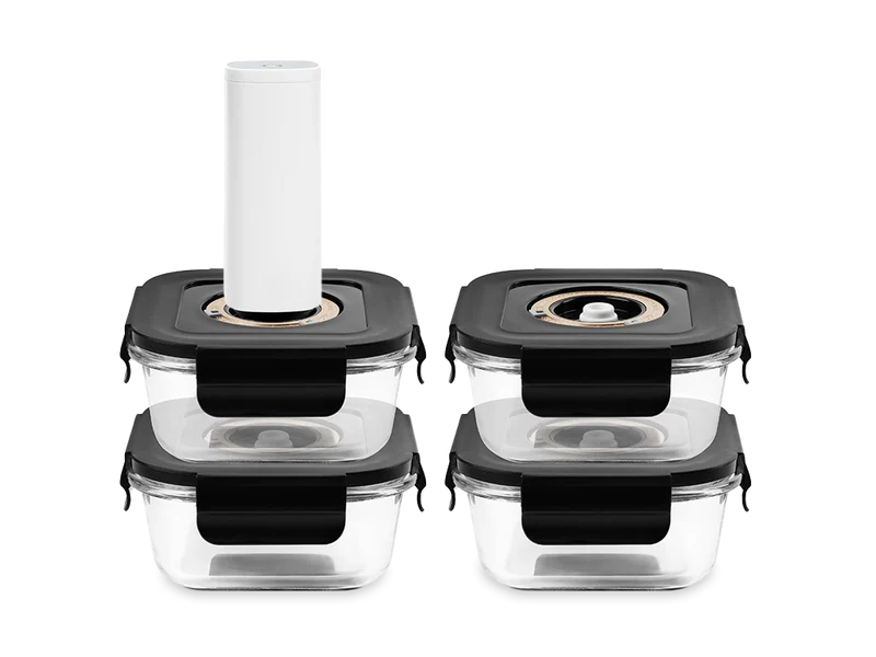QUADRATISCHER VACUUM-GLASBEHÄLTER – 525ML – SET – 4TLG