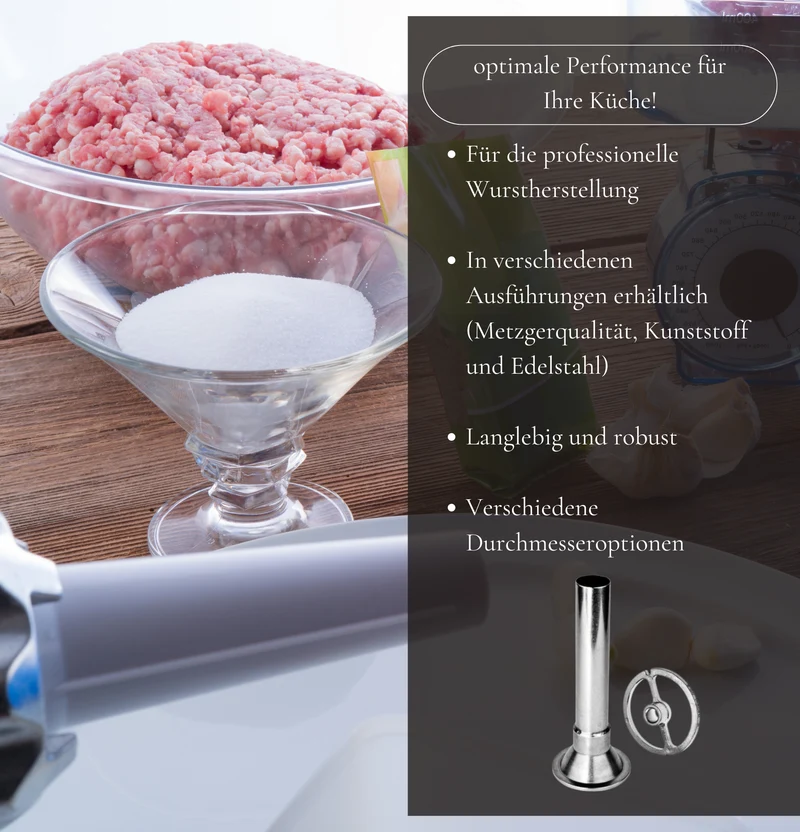 WOLFCUT - Wurstfülltrichter 3er-Satz mit Adapter kompatibel mit allen gängigen Fleischwolf Marken Größe R70 Kunststoff