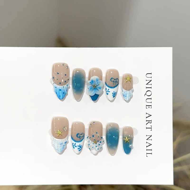 Künstlerisches vom Ozean inspiriertes Press-On-Nagelset