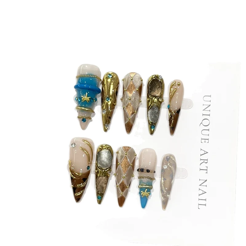 Künstlerisches Lang-Stiletto Press-On Nagelset