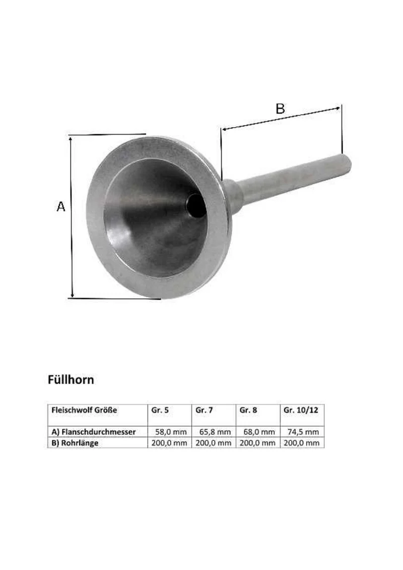 WOLFCUT - Wurstfülltrichter-Set (1x Wurstfülltrichter 20 mm + 1x Führungsscheibe) kompatibel mit allen gängigen Fleischwolf Marken Größe 5 Metzgerqualität