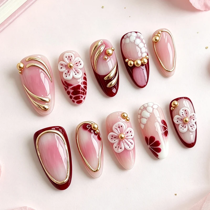 Florales Design Press-On Nagelkunst
