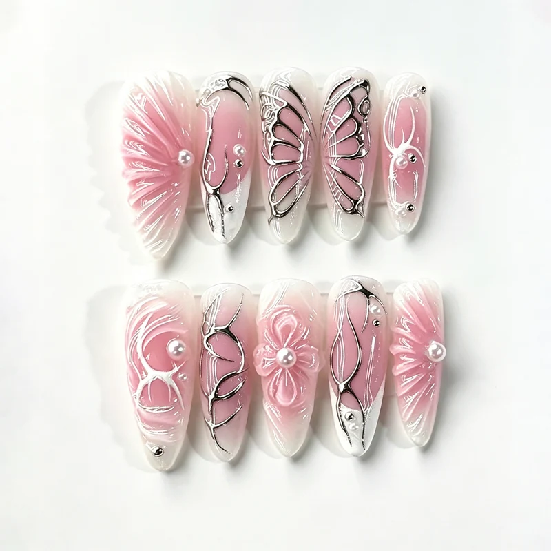 Künstlerisches Floral Press-On Nagelset