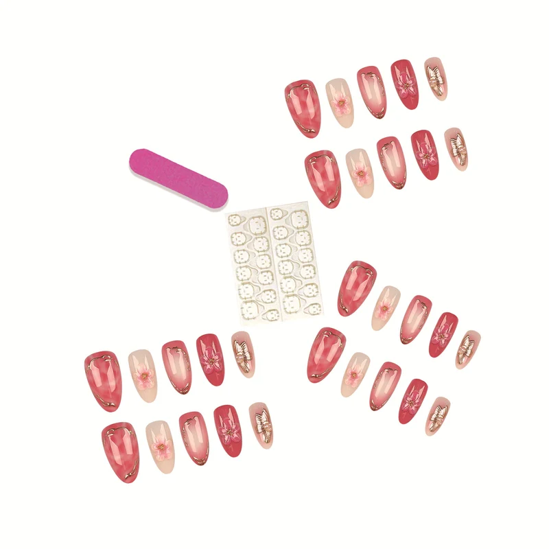 Blumeninspiriertes Press-On Nagelkunst
