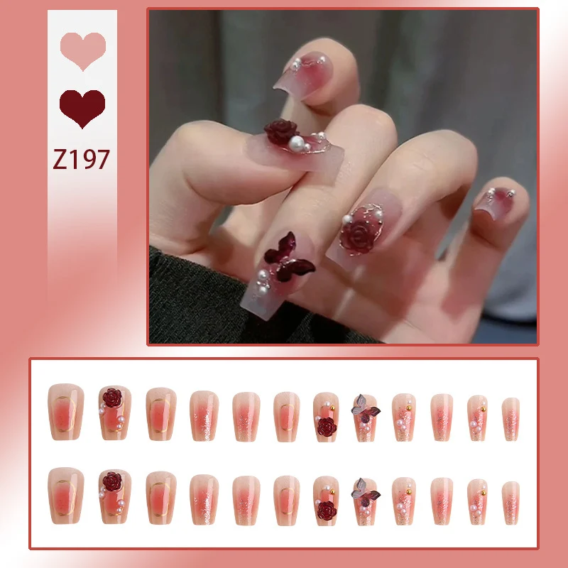 Blumenverziertes Press-On Nagelset