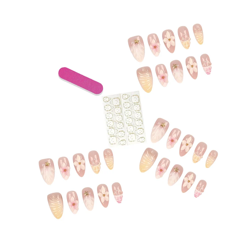 Elegantes Blumendruck-Press-On-Nagelkunst-Set