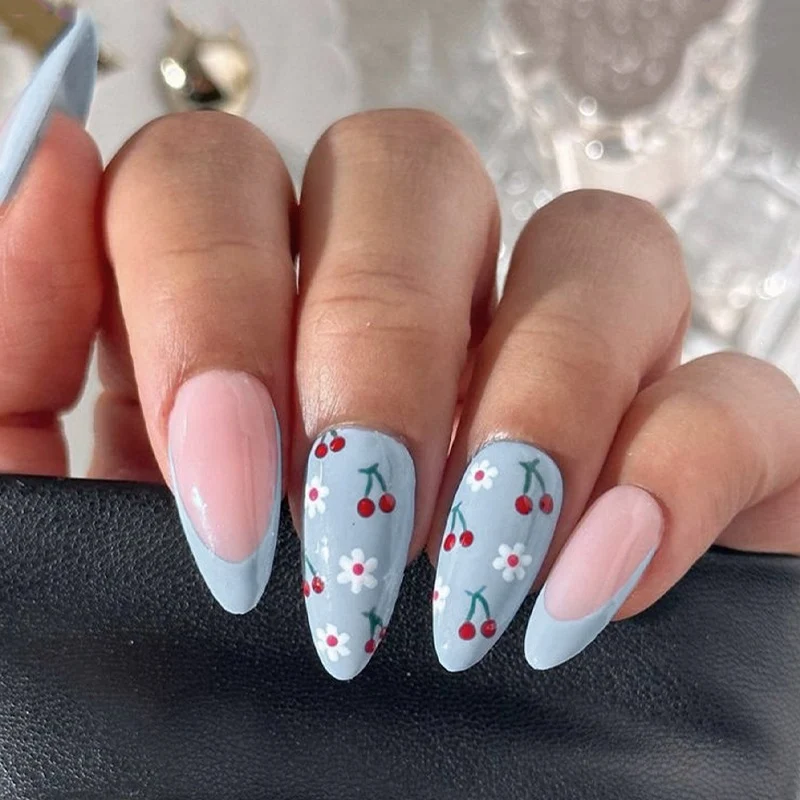 Dekoratives Florales Press-On Nagel Kunst Set