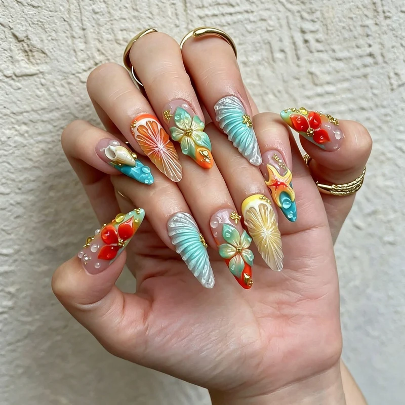 Künstlerische Sommer-Themen-Nagelspitzen