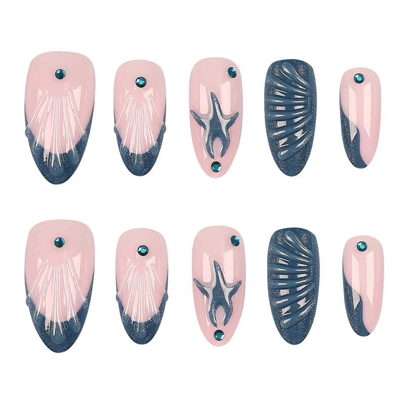 Künstlerisches vom Meer inspiriertes Press-On Nagelset