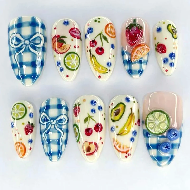 Dekoratives, fruchtbezogenes Press-On-Nagelset