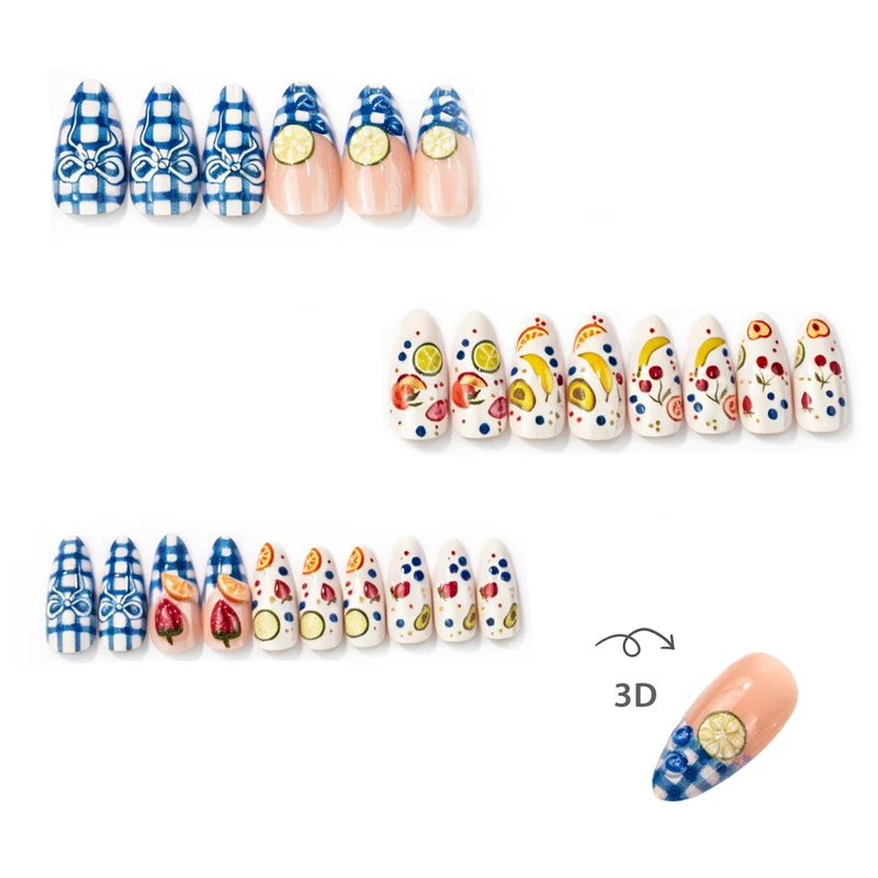 Dekoratives, fruchtbezogenes Press-On-Nagelset