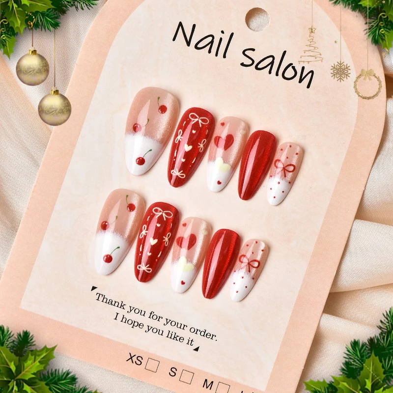 Dekorativer Cherry Love Press-On Nagelkunst Set