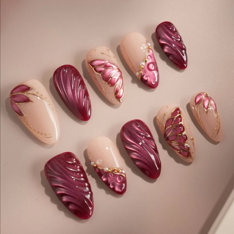 Elegantes 3D Dekoratives Press-On Nagelset