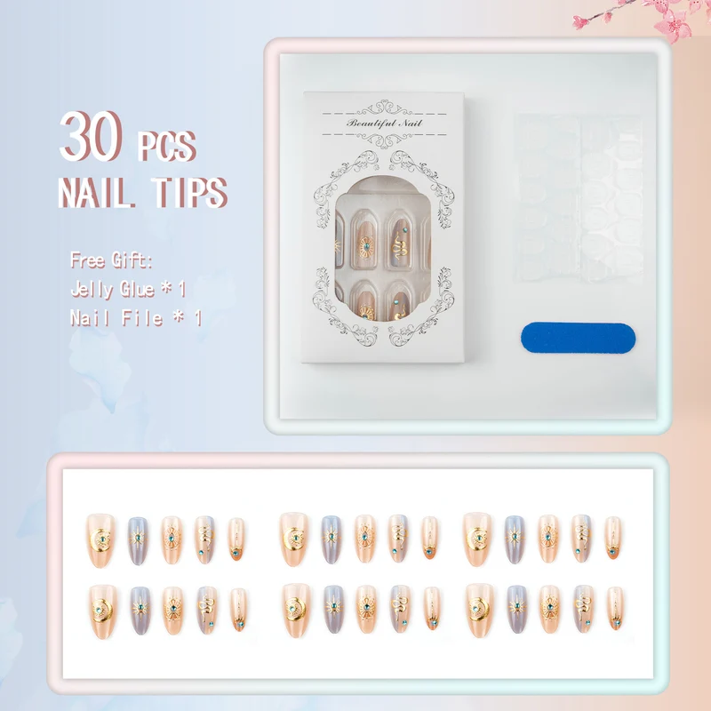 Dekorativen Press-On Nagelset mit himmlischen Designs