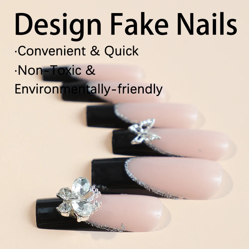 Dekoratives Press-On-Nagelset mit Schmetterlingsakzenten