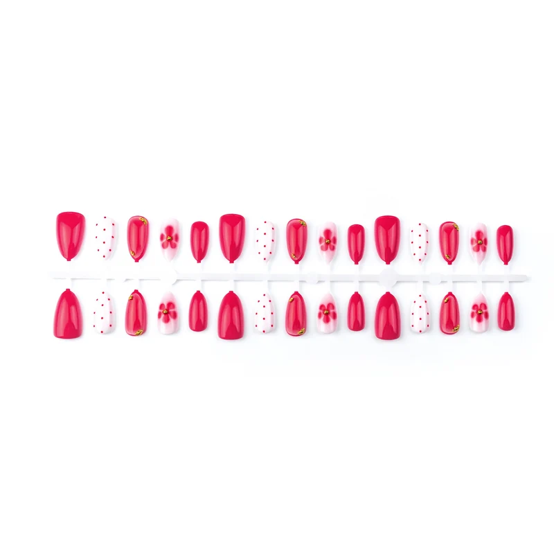 Künstlerisches Press-On-Nagelset mit Blumen- und Punktdesigns