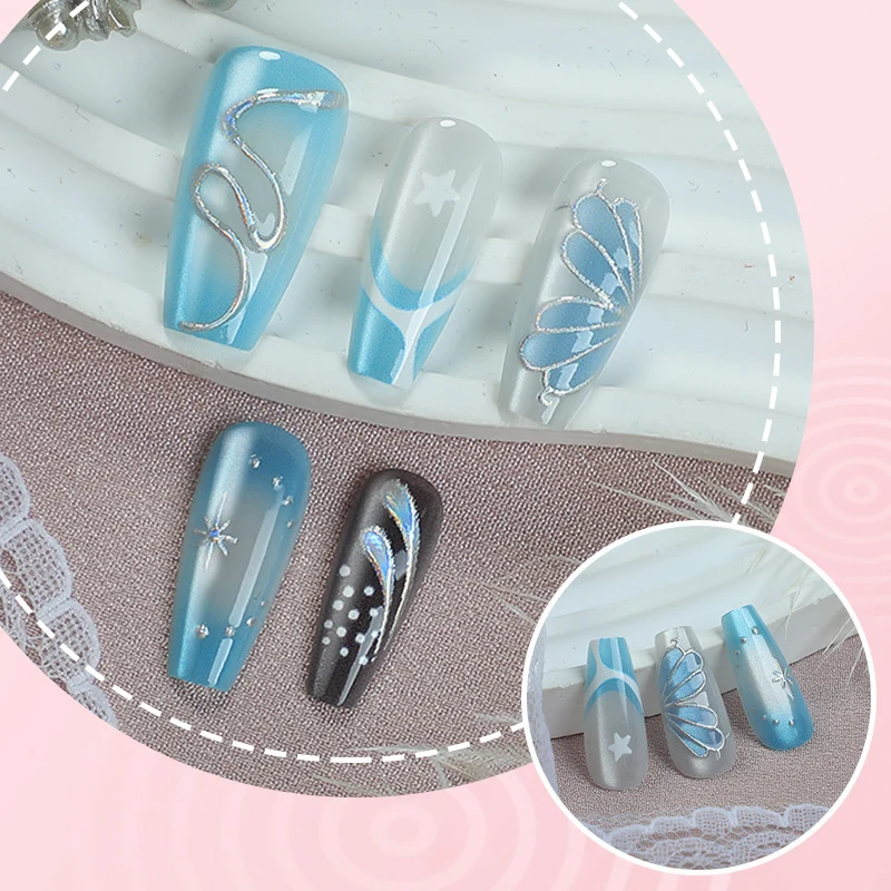 Künstlerisches Press-On Nagelset mit geometrischen Mustern