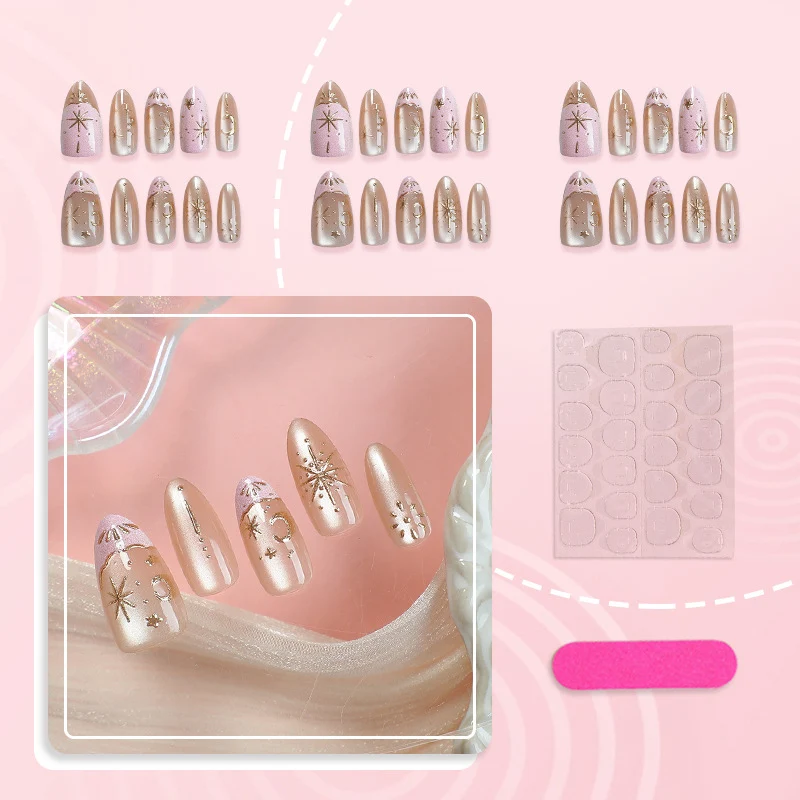 Künstlerisches Press-On-Nagelset mit eleganten goldenen Akzenten