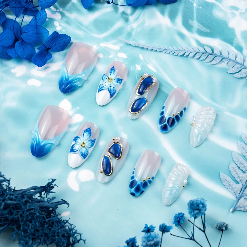 Künstlerisches vom Ozean inspiriertes Press-On-Nagelset
