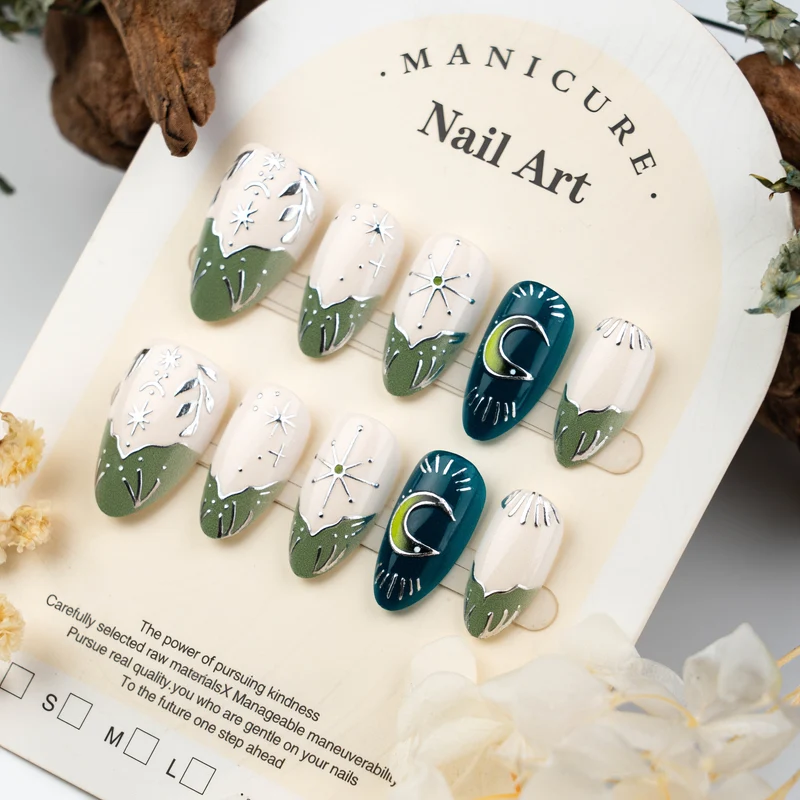 Künstlerisch von der Natur inspirierte Press-On Nail Art Set