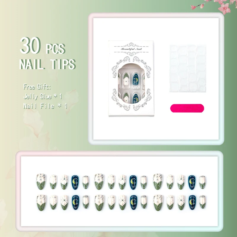 Künstlerisch von der Natur inspirierte Press-On Nail Art Set