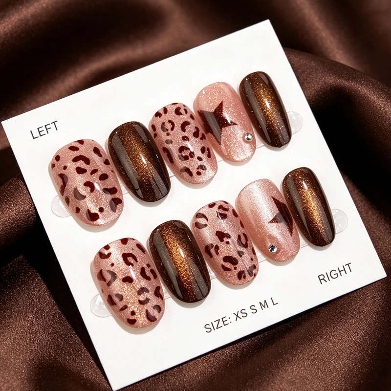 Künstlerisches Leopardenmuster und Glitzer Press-On Nagel Set
